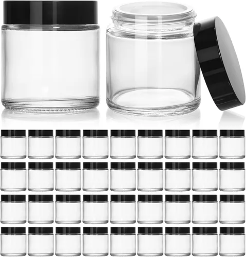 Vista 10 de KEYWING Tarros de vidrio pequeños de 2 onzas con tapas negras, paquete de 48 frascos cosméticos de vidrio ámbar, recipiente redondo vacío de muestra