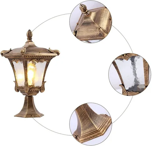 Vista 4 de Farol de poste para exteriores, farol LED impermeable para exteriores, lámpara de pilar retro enchufable, farol de columna de patio, decoración