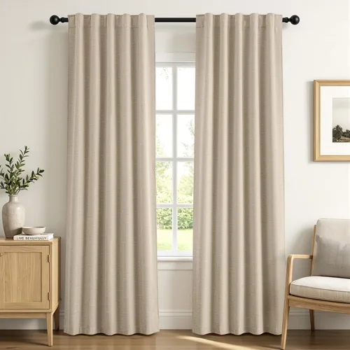 Vista 11 de MIULEE Linen Textured 100% Blackout Curtains Drapes White Backing 96" Long Birch