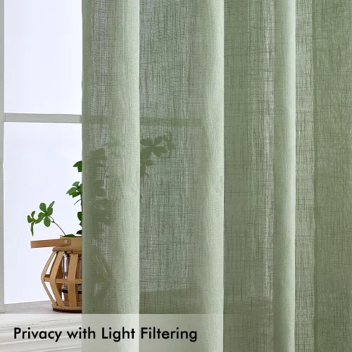 Vista 4 de Cortinas de lino MIULEE de 84 pulgadas de largo para sala de estar; 2 paneles, bolsillo para varilla con solapa trasera verde salvia, cortinas
