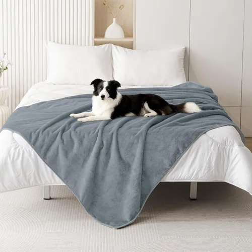 Vista 20 de Smiry Manta de cama impermeable para perro, manta a prueba de fugas para cama y sofá, reversible, de forro polar sherpa, funda protectora de muebles