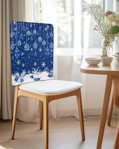 Vista 2 de Paquete de 4 fundas de respaldo de bolas de Navidad para sillas de comedor, lavables, extraíbles y lavables, protector de silla para boda, fiesta