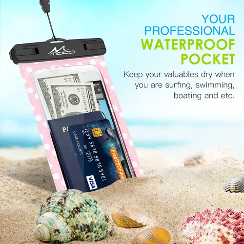 Vista 6 de MoKo Funda impermeable para teléfono, bolsa seca para teléfono celular con correa compatible con iPhone 16, 15, 14, 13, 12, 11 Pro Max, Samsung