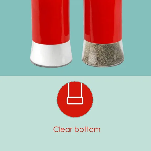 Vista 2 de Home Basics - Salero y pimentero de acero inoxidable de estilo retro (rojo), 2 piezas para sal, pimienta, comino, canela, pimentón y más, con bases