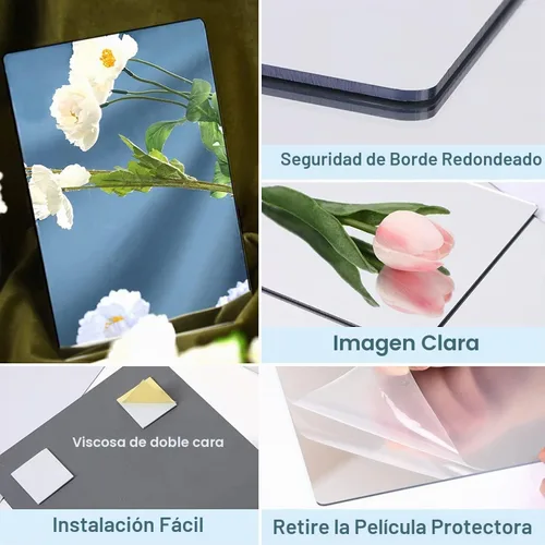 Vista 3 de JUNEBRUSHS Paquete de 4 Espejos Acrílicos Autoadhesivos, Azulejos de Espejo de 12X 12 Pulgadas, Láminas de Espejos de Plástico Flexibles Adhesivas a
