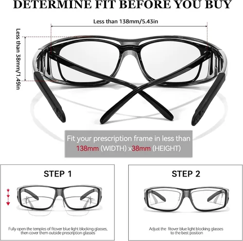 Vista 5 de LVIOE Fit Over Blue Light Blocking Glasses and Computer Eyewear- Wear Over Prescription Glasses/Reading Glasses/RX Glasses