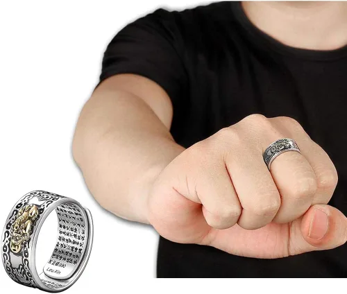 Vista 5 de poceton Feng Shui Pixiu Pulsera 3 Set, Buena suerte Pixiu Colgante Collares, Negro Obsidiana Feng Shui Riqueza Pulseras y ajustable tallado a mano