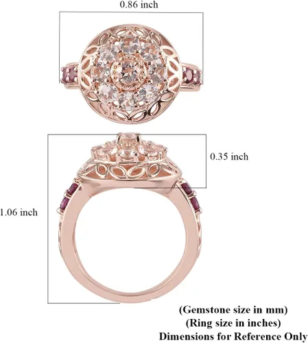 Vista 4 de Femme Luxe 1.42 GTW Anillo redondo de morganita y granate rodolita para mujer en oro rosa de 18 quilates chapado en ley 925 (tamaño 7), Metal