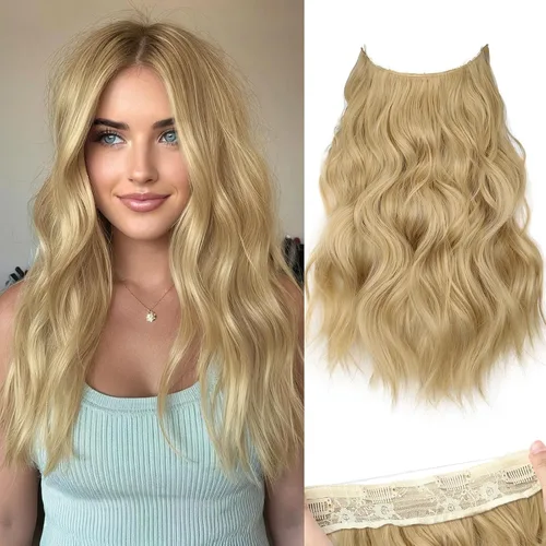Vista 95 de KooKaStyle - Extensiones de cabello con hilo invisible, diadema transparente, ajustables, 4 clips fijadores, cabello largo y ondulado de 12