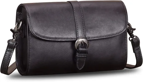Vista 2 de Bolso cruzado de cuero genuino para mujer, bolsos de hombro vintage