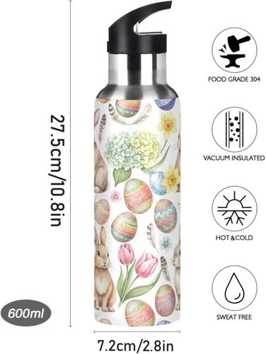 Vista 9 de Stainless Steel Vacuum Insulated Water Bottle 20 Oz, BPA-Free Sport Water Bottle for Gym Outdoor Travel School, Watercolor Rabbits