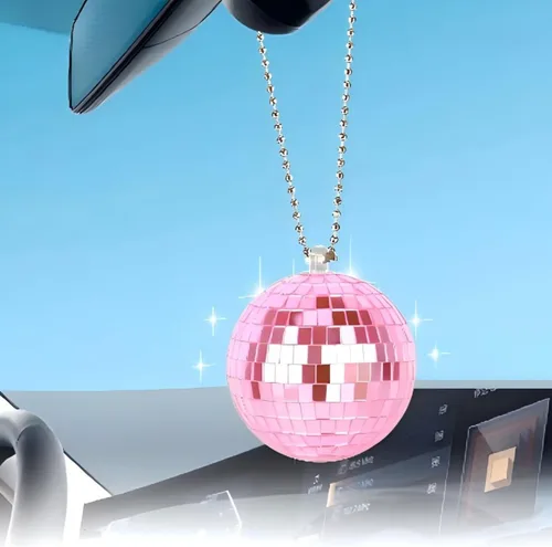 Vista 2 de Bola de discoteca rosa, accesorio de coche de bola de discoteca, colgante de espejo retrovisor (rosa)