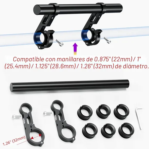 Vista 6 de BRCOVAN Extensor de Manillar de Aleación de Aluminio con Barra Transversal de 11.81 Pulgadas y Base de Montaje de Doble Abrazadera Compatible