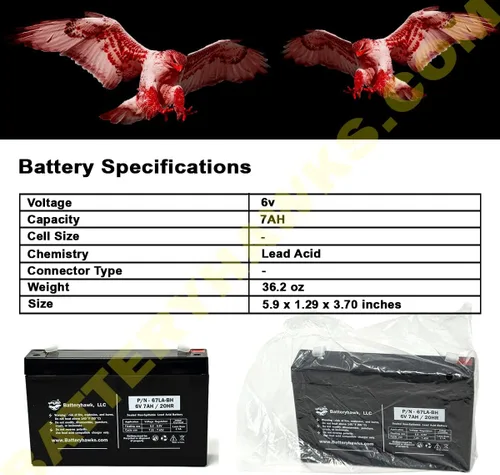 Vista 4 de Battery Hawk UB670 ELB-0607 plomo ácido 6V 7AH SLA WP7-6 EMB-0606 sellado para señal de salida luz de emergencia BAT67 7000mah