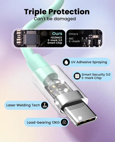 Vista 3 de FEEL2NICE Cargador de iPhone de carga rápida, paquete de 2 bloques de carga de pared tipo C con 2 unidades [6 pies y 10 pies] USB C a Lightning Verde