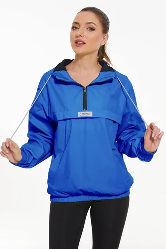 Vista 4 de OSTOO Chaqueta impermeable ligera para mujer, para correr, ciclismo, con capucha, para senderismo, rompevientos