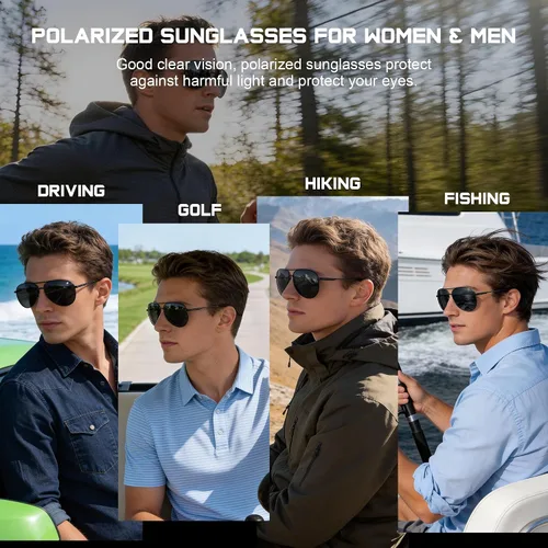 Vista 7 de Gafas de sol polarizadas aviador para hombre y mujer Marco A1-Negro Lente Gris