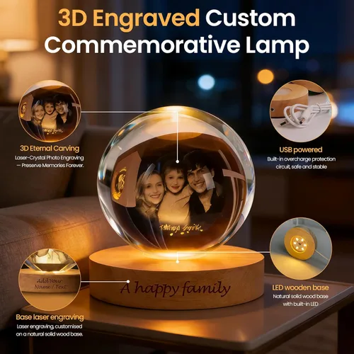 Vista 4 de Bola de fotos de cristal 3D personalizada, regalo de imagen grabado con láser, recuerdo conmemorativo único y luz nocturna LED romántica para mamá