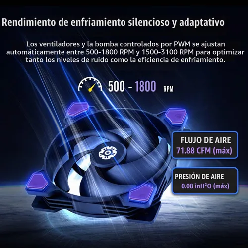 Vista 5 de ENERMAX LIQMAX V4 - Enfriador líquido de CPU AIO de 4.724 in con pantalla digital, ventilador SilentFlow PWM de 4.724 in 320 W TDP, para Intel LM4