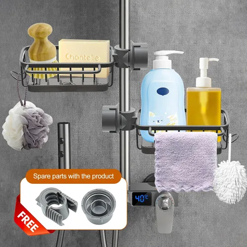 Vista 7 de Soporte de esponja para grifo, soporte de esponja para fregadero de cocina, soporte de esponja de baño, organizador de fregadero de cocina, estante