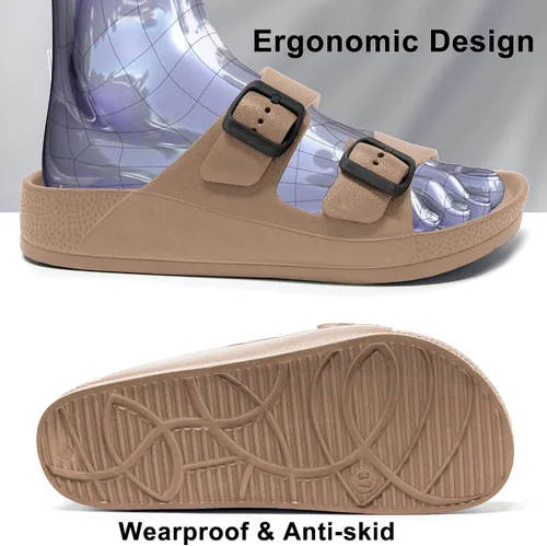 Vista 3 de Athlefit Sandalias de EVA de doble hebilla para mujer, cómodas, de goma, impermeables, de plástico, con dos correas, de espuma