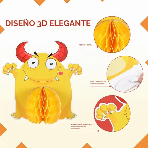 Vista 3 de 9 juegos de centros de mesa de monstruo de panal de abeja para fiestas de cumpleaños, decoración de mesa de cumpleaños con temática de monstruos