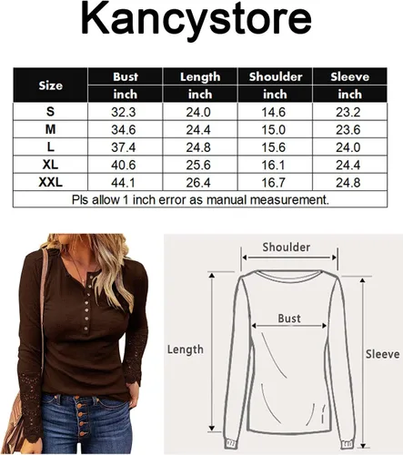 Vista 4 de Kancystore - Blusas de manga larga para mujer, con cuello en V y botones
