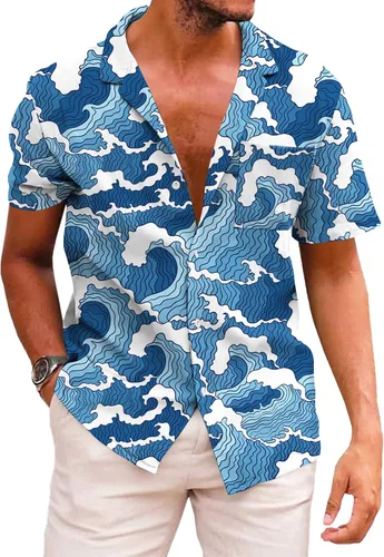 Vista 70 de KYKU - Camisa hawaiana funky para hombre, ropa tropical para vacaciones en Palm Beach