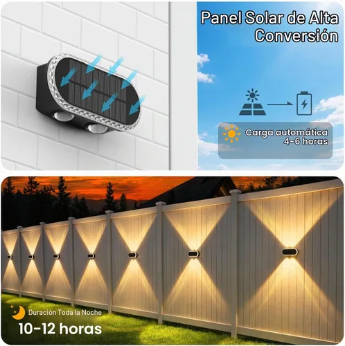 Vista 5 de Luces solares para valla al aire libre: paquete de 2 luces de pared