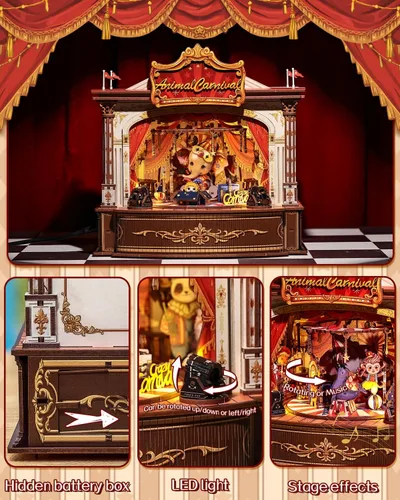 Vista 3 de CUTEBEE Rompecabezas de Madera 3D Caja de Música – Tiovivo Rincón de Libros DIY, Kit de Construcción de Modelo Mecánico Giratorio, Kit de Caja