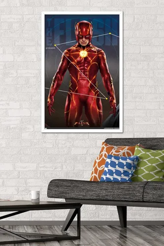 Vista 2 de Trends International DC Comics Movie The Flash - Póster tríptico de pared, 34 pulgadas de largo x 22.4 pulgadas, versión enmarcada en blanco