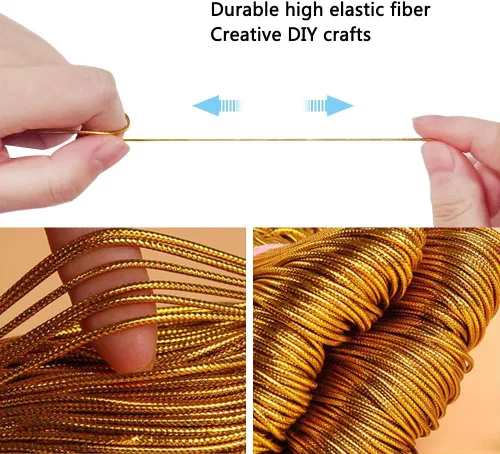 Vista 3 de 3 rollos de cordón elástico de oropel metálico, cinta elástica de 0.039 pulgadas para envolver regalos, fabricación de joyas, decoraciones