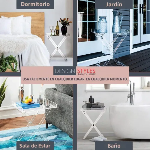 Vista 5 de Designstyles Mesa plegable de acrílico - Escritorio moderno y elegante - Mesa de servicio de cocina y bar - Elegante diseño transparente
