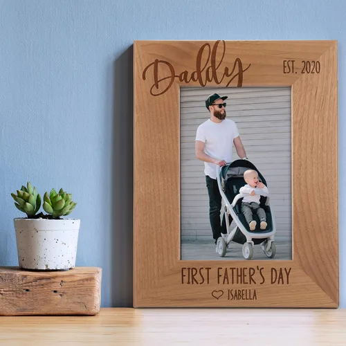 Vista 3 de Marco de fotos personalizado para el primer día del padre, papá y yo, 4 x 6 pulgadas, marcos grabados personalizados con nombre, texto y fecha
