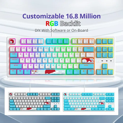 Vista 4 de TKL - Teclado mecánico 75%, 87 teclas RGB retroiluminado, teclado compacto con cable con interruptores rojos para Windows, laptop, PC, PS4, PS5