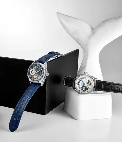 Vista 4 de Stuhrling - Reloj de vestir automático para hombre de acero inoxidable con movimiento mecánico de esqueleto automático con subesfera de tiempo