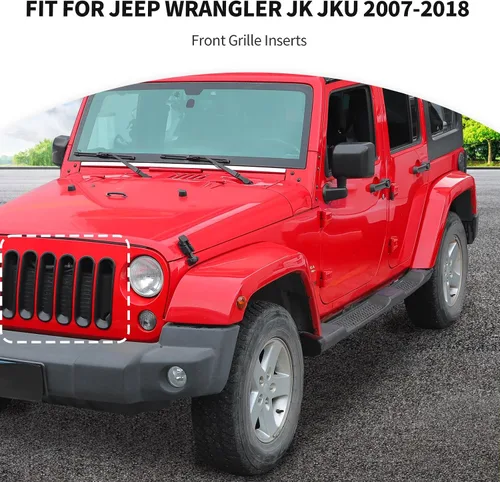 Vista 6 de JeCar Insertos de rejilla delantera, cubiertas para moldura de parrilla, accesorios exteriores compatibles con Jeep Wrangler 2007-2018 JK