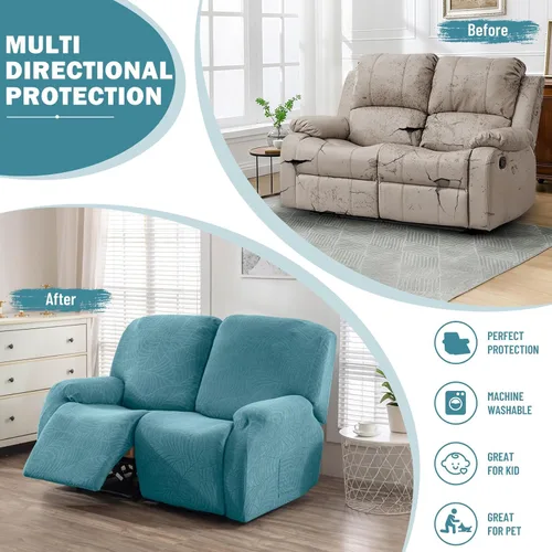 Vista 5 de vctops Repelente al agua, 6 piezas, funda de sofá reclinable para sofá biplaza reclinable, tela jacquard elástica, suave, protector de muebles Azul