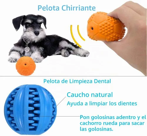 Vista 4 de Volacopets Pelotas para cachorros, paquete con diferentes funciones y juguetes de dentición para perros pequeños, bolas chirriantes para perros