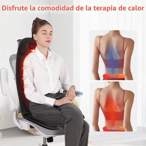 Vista 3 de Masajeador de espalda con calor, almohadilla de silla de masaje con 5 modos y 2 niveles de calor para la espalda y los muslos, almohadilla de masaje
