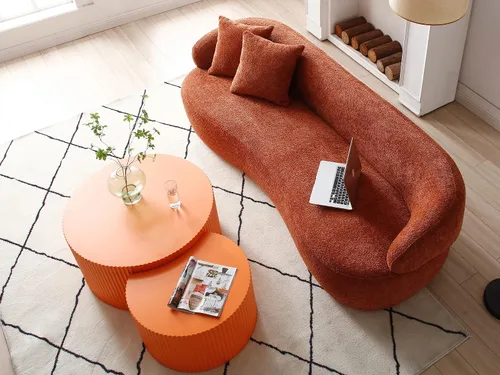 Vista 25 de Silla giratoria naranja con forma de barril, moderno círculo redondo individual con almohada para sala de estar, dormitorio, espacio pequeño, tela