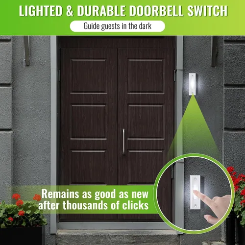 Vista 4 de Kit de timbre de puerta con cable de Saillong, 2 botones de presión de timbre iluminados de 16V 10VA con 2 notas para puerta delantera, trasera