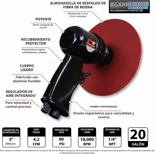 Vista 2 de Performance Tool M573DB Lijadora de alta velocidad de aire de 5 pulgadas