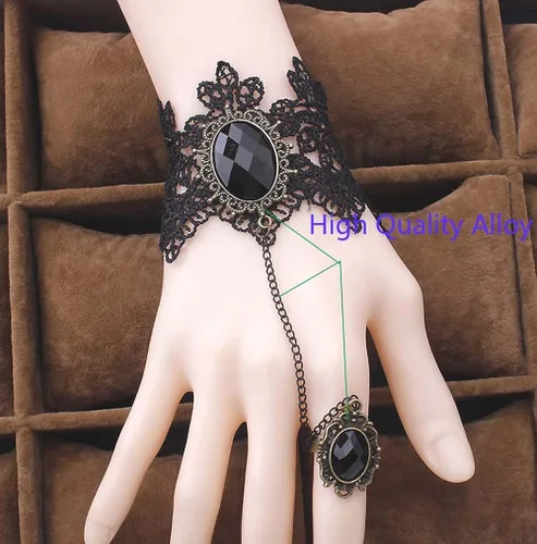 Vista 2 de Jurxy Gargantilla de encaje con pulsera, juego de collar punk para fiesta gótica, vintage, hecha a mano, lolita, retro, victoriano, vampiro, punk