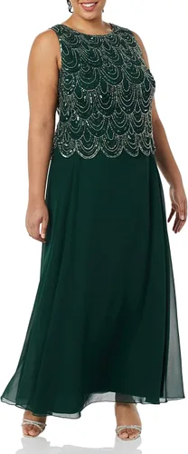 Vista 11 de J Kara Vestido largo sin mangas con cuentas y bufanda para mujer, talla grande