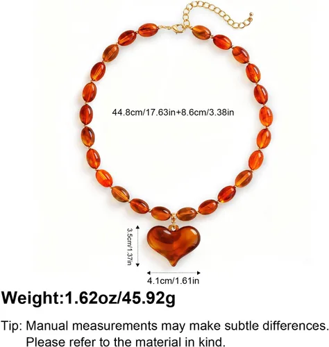 Vista 5 de Collar de acrílico ámbar con forma de corazón grueso para mujer, gargantilla exagerada con forma de corazón