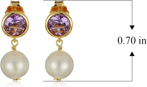 Vista 3 de Tienda Collection Aretes de tuerca chapados en oro amarillo de 18 quilates con bisel de piedra natal y perlas cultivadas de agua dulce