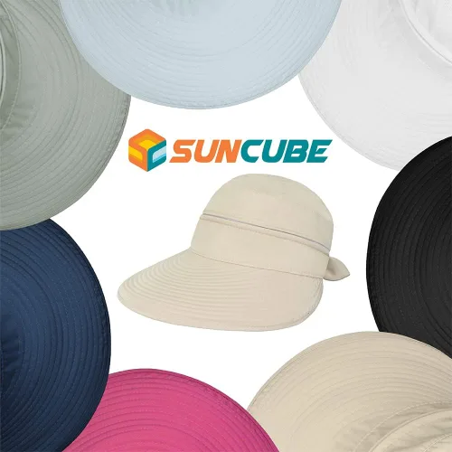 Vista 8 de SUN CUBE Sombrero de sol para mujer para protección UV al aire libre, sombrero de sol de ala ancha, cola de caballo, sombrero de playa convertible