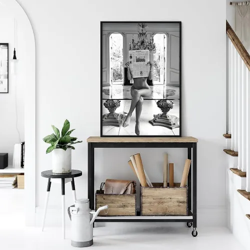 Vista 5 de Arte de pared en blanco y negro, cuadro vintage en blanco y negro, póster de periódico retro en blanco y negro, arte de pared preparado en blanco