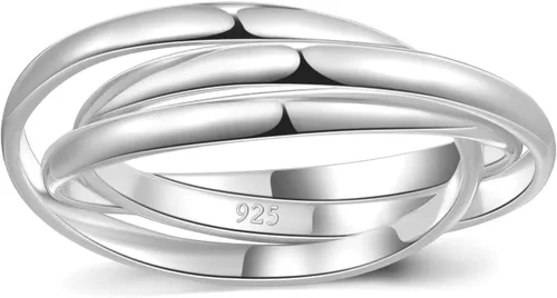 Vista 2 de MINDDHA Anillos de plata de ley, anillos de plata entrelazados, anillo de triple fila, anillo de cinco filas, Navidad, San Valentín, cumpleaños, día